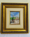 CENA URBANA COM IGREJA  - DÉLIO - RIODE JANEIRO - OST - assinado com moldura 34 x 47 cm Moldura larga com 11 cm.