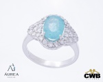 Anel Sofisticado em Ouro Branco 18K com Turmalina Paraíba de 1,93 Cts 9,47 x 6,54 x 3,99 mm (Acompan