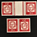 Selos tête-bêche da Alemanha Ocidental, emitidos em 1961, retratando o compositor Johann Sebastian B