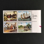 Quatro selos postais dos Estados Unidos, comemorando a Primeira Viagem de Cristóvão Colombo. Cada