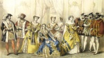 Antiga gravura de autoria de Henry Hemy. Retratando costumes da festa baile oferecida por Sua Majest