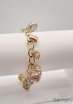 Pulseira em ouro amarelo e branco 18k 19cm c/ 3 corações grandes e 7 pequenos - peso 27g