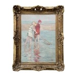 Frans Smeers. (Bruxelas, Bélgica. 1873/ Bruxelas, Bélgica. 1960) Meninas na Praia. Óleo sobre tela.