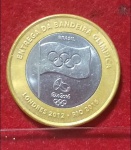 JR 6925 - Brasil, moeda de 1 Real, 2012, Bandeira olimpica, circulada V 584