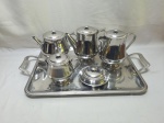 Jogo de servir chá, café com 6 peças em aço inox Meridional 18/10. Medindo a bandeja 45cm x 35cm x 55cm alça alça.