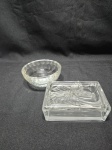 Lindo bowl e caixa retangular, em vidro e cristal. Medindo a caixa 12,5cm x 8,5cm x 4,5cm de altura.