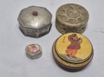 Lote de 4 caixas decorativas, sendo em metal, pedra e cerâmica. Medindo a maior 6,5cm x 3,5cm de altura.