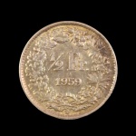 MOEDA SUIÇA DE 1/2 FRANCO  - 1959 PRATA 0.835