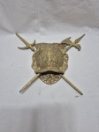 Lindo brasão imperial em bronze com relevos, completo com espada e machado. Medindo o peitoral 20cm x 14,5cm.