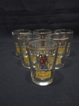 Jogo de 6 copos de aperitivo, whisky em vidro com propaganda do Jolly Full. Medindo 6cm x 8cm de altura.