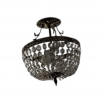 Luminária de teto Plafon, guarnição em bronze com pingentes em cristal para duas luzes, Diam e Alt. 30 cm.