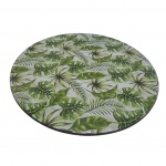 Lazy Susan em madeira com tampo em acrílico representando folhagens, o verso apresenta leve desgaste na madeira Diam. 45 cm.