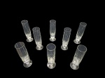 Oito flutes em cristal translúcido, Alt. 18, Dia. 4 cm.