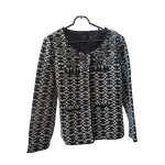 Casaco blazer Tweed feminino Tam. 42by Animale, 70 % algodão, 30% poliéster, desenho simétrico gelo sobre fundo marinho, bordados em vidrilhos e arremates em trançado, fecho em pressão.