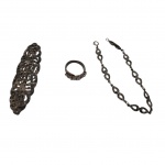 Antigos broche  e pulseira de prata e marcassita e anel de prata com pedras de cristal, 33,2 gr. Bruto,  aro 18.