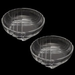 Par de saladeiras circulares em cristal translucido com elegante detalhes geométricos. 6 x 22 cm.