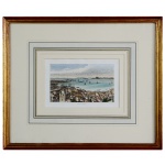 C. FARLET - Vista do Centro e do Porto do Rio de Janeiro. Litografia original aquarelada. França. Final do século XIX. 15 x 22 cm (MI). 40 x 44 cm,