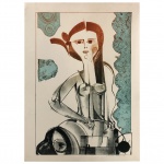 ALDEMIR MARTINS (Ingazeiras, Ceará, 1922 - São Paulo, 2006). Figura Feminina. Gravura 8/50. Ass. 76 x 58 cm. Obra sem moldura. Pintor, gravador, desenhista, ilustrador. Recorre a um repertório formal constantemente retomado, no qual se destacam: aves, sobretudo os galos; cangaceiros, inspirados nas figuras de cerâmica popular; gatos, realizados com linhas sinuosas; e ainda flores e frutas.