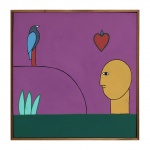 ANTÔNIO MAIA (Carmópolis, SE, 1928 - Rio de Janeiro, 2008)  Ex Voto. Óleo s/ tela. Ass. 42 x 42 cm. Pintor, desenhista, gravador e ilustrador. Vive a infância no interior sergipano, o que contribui para o desenvolvimento de uma temática sua ligada a religiosidade popular do nordeste.