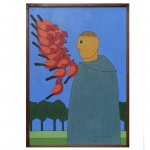 ANTÔNIO MAIA (Carmópolis, SE, 1928 - Rio de Janeiro, 2008) - Ex Voto. Tinta acrílica s/  tela. Ass. 73 x 52 cm. Pintor, desenhista, gravador e ilustrador. Vive a infância no interior sergipano, o que contribui para o desenvolvimento de uma temática sua ligada a religiosidade popular do nordeste.