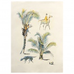 CARYBÉ - HECTOR JULIO PÁRIDE BERNABÓ (Lanús, Argentina 1911 - Salvador, Bahia, 1997)  Composição com Coqueiros e Cavalos. Litografia 10/100. Ass. cid. 70 x 50 cm. Obra sem moldura. Pintor, gravador, desenhista, ilustrador, mosaicista, ceramista, entalhador, muralista.