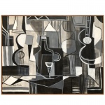 CLAUDIO FACCIOLI  Composição. Acrílica s/ Tela. Ass. 92 x 121 cm. Nasceu na década de 50 e no decorrer dos anos 70 estudou na Escola de Artes Visuais do Parque Lage (RJ). Suas telas insinuam aspectos cubistas, às vezes revelando tendências aos geométricos, e em alguns momentos sugerindo abstrações.