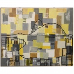 CLAUDIO FACCIOLI - Composição. Acrílica s/ Tela. Ass. 81 x 100 cm. Nasceu na década de 50 e no decorrer dos anos 70 estudou na Escola de Artes Visuais do Parque Lage (RJ). Suas telas insinuam aspectos cubistas, às vezes revelando tendências aos geométricos, e em alguns momentos sugerindo abstrações.