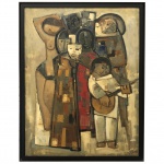 DARIO MECATTI (Florença, Itália,1909 - São Paulo,1976)  Figuras. Óleo s/ tela. Ass. 76 x 160 cm. Pintor de gênero, paisagista e desenhista. Na Itália recebe orientação artística de Camillo Innocenti.