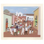 FULVIO PENNACCHI (Villa Collemandina - Garfagnana Toscana, Itália 1905 - São Paulo, 1992)  - Festa na Rua da Igreja. Gravura P.I. 35 x 30 cm. Obra sem moldura. Pintor, ceramista, desenhista, ilustrador, gravador, professor. Pennacchi, que conhece as vanguardas artísticas do começo do século XX, nunca se filia a nenhuma delas. Procura, em sua produção, o equilíbrio entre o clássico e a modernidade, expresso na suavidade e delicadeza de suas composições e na simplicidade dos temas e figuras apresentados.