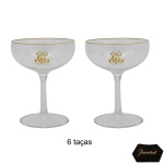 ARISTOCRACIA BRASILEIRA. BACCARAT  Raríssimo conjunto de seis taças para champagne em cristal francês, Pertencente ao Serviço do CAPITÃO JOAQUIM CÂNDIDO GUILLOBEL (Lisboa, Portugal, 1787  Rio de Janeiro, 1859). Bojos globulares, gravados e ornados a ouro com monogramas à frente e bordas superiores. Hastes lisas e retas, apoiadas em pés circulares.12 cm. Desenhista, aquarelista, arquiteto, topógrafo, cartógrafo. Apesar da importância histórica no campo da topografia e arquitetura, sua principal contribuição às artes do Brasil se observa nos seus desenhos de cenas cotidianas da sociedade e dos costumes do Rio de Janeiro no século XIX.  Além da carreira militar e das atividades de desenhista, topógrafo e arquiteto, de destacado valor histórico para as artes e cultura brasileiras, é referência na arte brasileira por ter sido autor dos primeiros desenhos de cartas de brasão feitos no Brasil.https://enciclopedia.itaucultural.org.br/pessoas/9919-joaquim-candido-guillobel