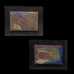 GAETANO MIANI (Troina, 1920 - Roma, 2009)  Série Violões. Par de placas de cobre esmaltadas montadas em acrílico. Ass. 18 x 26 cm (MI).  28 x 36 cm (MT).