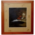 GRACIELA RODRIGUEZ DAVOLI (Uruguai, Montevidéu, 1949) - Luxuosas Absurdezas III. Pastel e óleo sobre placa de madeira industrial. Ass. e datado 1981, cie. 34 x 30 cm (MI). 60 x 55 cm (ME). Etiqueta com informações no verso. Moldura em madeira. Artista Plástica, Professor e Socióloga.