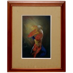 GABRIELA RODRIGUEZ DAVOLI (Montevidéu  1949)  Luxuosas Absurdezas III. Pastel e óleo sobre placa de madeira industrial. Ass. e datado 1981, cie. 34 x 30 cm (MI). 60 x 55 cm (ME). Etiqueta com informações no verso. Moldura em madeira. Artista Plástica, Professor e Socióloga.