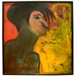 RODRIGUES  Figura. Óleo s/ eucatex. 138 x 128 cm (MI). 143 x 130 cm (ME). Moldura no estado, necessitando de ser trocada. Este lote encontra-se no Jardim Paulista, SP. Retirada com agendamento antecipado em nosso Escritório do Leilão  11.5044.1228. Artista plástico. Obra catalogada e exposta na Galeria Rui Santanna.