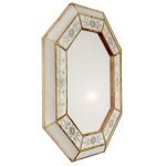 Belíssimo espelho Veneziano de formato octogonal. Moldura dupla com decoração floral. 54 x 40 cm / 80 x 68 cm.