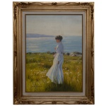 CANDIDO OLIVEIRA (Pesqueira, Pernambuco, 1961)  Mulher na Praia. Óleo s/ tela. Ass. e datado 96, cie. 80 x 60 cm (MI). 107 x 86 cm (ME). Pintor clássico e realista contemporâneo.