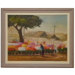 Assinatura não Identificada  Florista. Óleo s/ tela. Ass. cid. 70 x 90 cm (MI). 90 x 109 cm (ME).