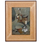 SENDIN (Armando Moral Sendin - Rio de Janeiro, 1928  RJ, 2020)  - Composição. Técnica Mista. Ass. e datado 1966, lado esq. 50 x 33 cm (MI). 65 x 58 cm (ME). Pintor, ceramista, escultor, desenhista, gravador e professor. Dedica boa parte de sua vida a estudos.https://enciclopedia.itaucultural.org.br/pessoas/2282-sendin