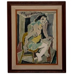 MARTINS DE PORANGABA (Porangaba, São Paulo, 1944)  Nu Feminino Óleo s/ eucatex. Ass. e datado 77, cse. 74 x 54 cm (MI). 96 x 76 cm (ME). Pintor, desenhista, gravador e professor. Fixa residência em São Paulo, e cursa desenho, pintura e modelo vivo na Associação Paulista de Belas Artes, entre 1967 e 1970. Na década de 70, estuda gravura com Paulo Mentem e modelagem com Olinda Dalma; e funda o Atelier J. Martins, em 1972. Em 1980, leciona pintura na Escola Panamericana de Artes.