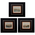 Coleção com 3 pequenas litografias originais de Recife a partir de fotografia de A. Ducasble:1. Le Pont Izabel, L'Assemblée Législative Provinciale et Lle Gymnase.2. Grand Pont de Recife, ou Pont Sete de Setembro.3. La Présidence, le Théatre Izabel et L'Assemblée Législative.Rougeron & Vignerot litógrafos. Paris, final do Séc XIX. Raro. Sem moldura, mas com lindo passe-partout. 16 x 14 cm (MI). 33 x 37 cm (ME).