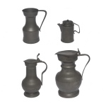 Lote constando de 4 jarras para agua em estanho de tamanhos e formas diferentes, sendo: 20 x 16 cm / 14 x 14 cm / 26 x 14 e 27 x 22 cm (conforme ordem na foto).