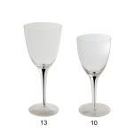 Conjunto de 23 taças em cristal translucido, sendo: 13 taças para água (22 x 9 cm) e 10 taças para vinho tinto (19 x 8 cm).