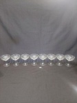 JOGO COM 8 TAÇAS ABERTAS EM CRISTAL COM LAPIDAÇÃO LOSANGO.MEDIDA:  9,5 CM D X 11 CM DE ALTURA