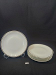 JOGO DE 6 PRATOS DE SOBREMESA EM PORCELANA BRANCA RENNER PORTO ALEGRE COM FRISO DOURADO.MEDIDA: 17,5 CM