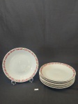 JOGO DE 7 PRATOS FUNDOS EM PORCELANA RENNER PORTO ALEGRE COM DECORAÇÃO DE ROSAS. MEDIDA: 22 CM D X 3 CM DE ALTURA