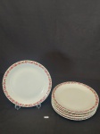 JOGO DE 7 PRATOS RASOS EM PORCELANA RENNER PORTO ALEGRE COM DECORAÇÃO DE ROSAS. MEDIDA: 25 CM D