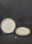 JOGO DE 4 PRATOS  DE SOBREMESA EM PORCELANA RENNER PORTO ALEGRE COM DECORAÇÃO DE ROSAS, MARCAS DE USO. MEDIDA: 17,5 CM D