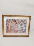 GRAVURA EMOLDURADA   VODRO, REPRESENTANDO   RETÁBULO DA CAPELA-MOR DA CATEDRAL BASÍLICA DE NOSSA SENHORA DO PILAR EM SÃO JOÃO DEL- REI MOLDURA DORADA DESENHA EM RESINA, PASPATUR APRESENTA MANCHAS.MEDIDA: 64 CM X 50 CM
