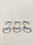 JOGO DE 6 XICARAS DE CAFE PORCELANA SCHMIDT. DECORAÇAO FLORAL AZUL  FILETADAS A OURO. MEDIDA 5,5 CM X 5 CM DE ALTURA