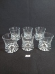 JOGO COM 6 COPOS PARA APERITIVO EM VIDRO TRANSLÚCIDO. MEDIDA: 6 CM D X 7 CM DE ALTURA